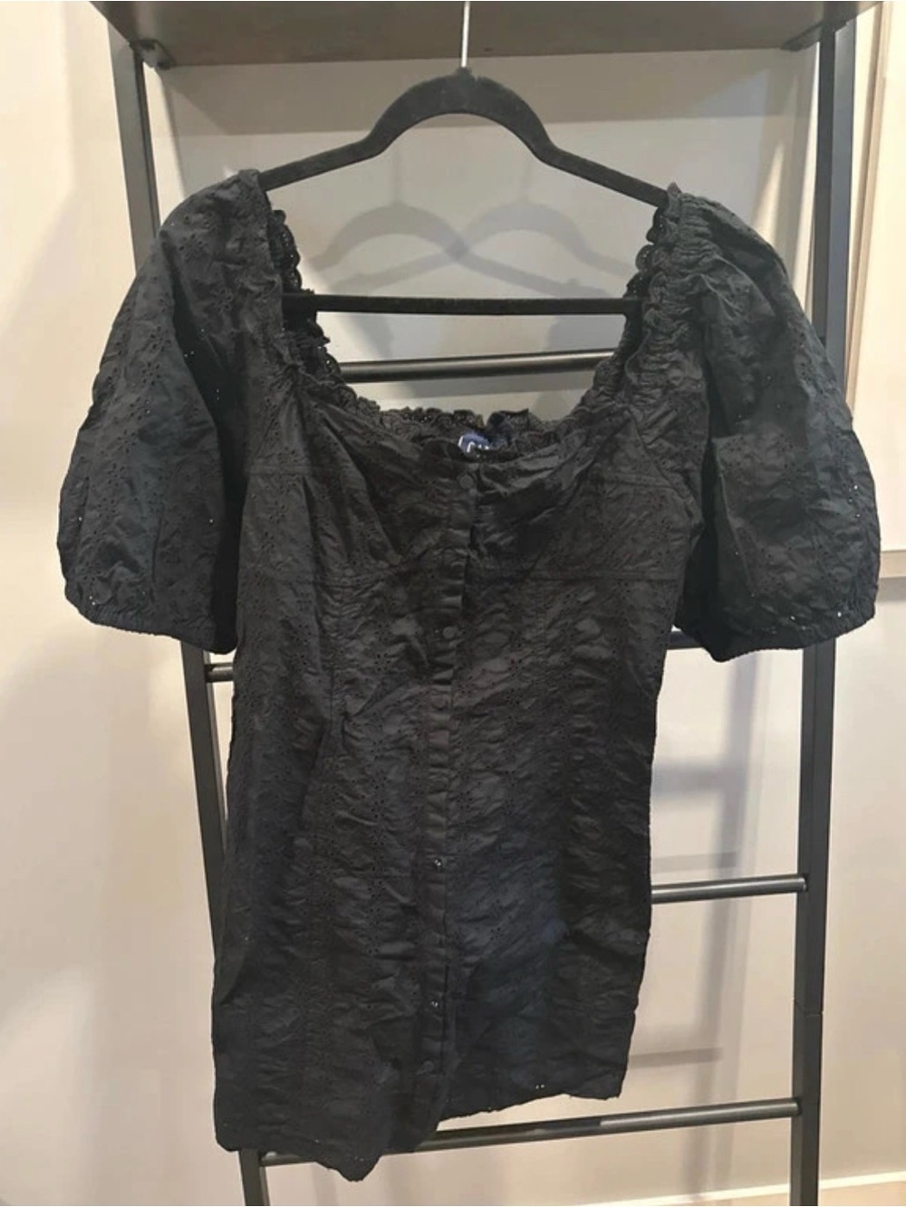 GAP Black Puff-Sleeve Eyelet Dress